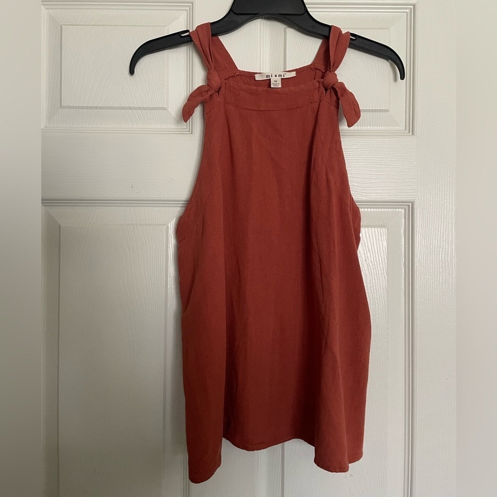 Mi Ami Linen Rust Tank with tie accents on strap